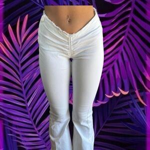 bdg urban outfitters ruched dipped v flare jeans White Flare Pants